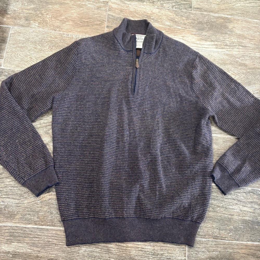 Jos A Bank Men's M 1/4 Zip Wool Blend Pullover Sweater Blue Brown Grandpa Preppy